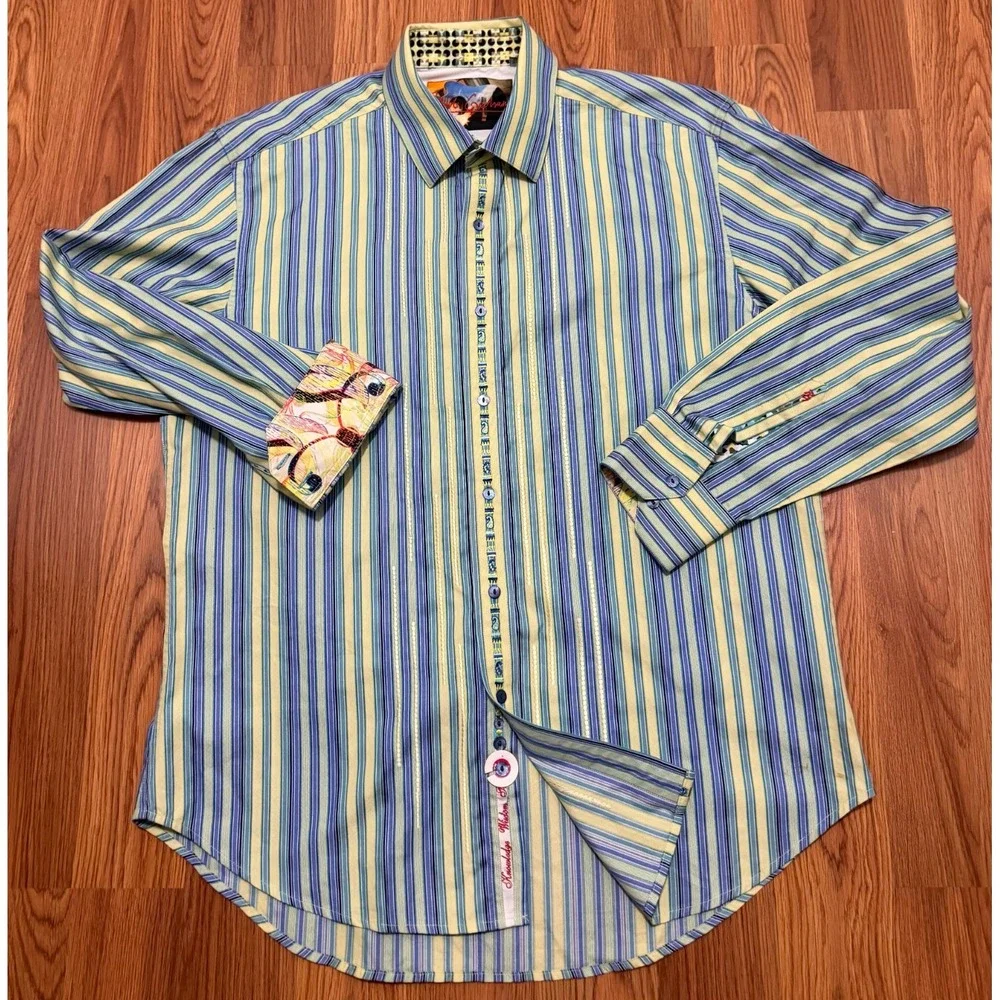 Robert Graham Shirt Mens Extra Large Striped Flip Cuff Classic Fit